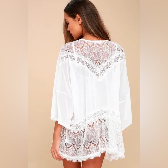 Sweet Nothings White Sheer Lace Kimono Top - Picture 5 of 5